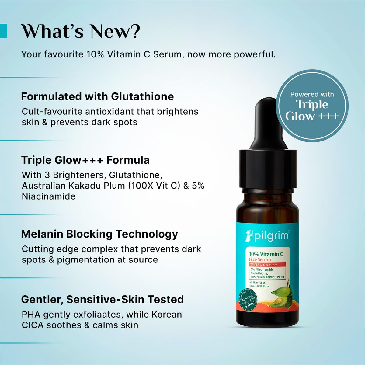 Pilgrim skincare product box highlighting active ingredients and benefits.