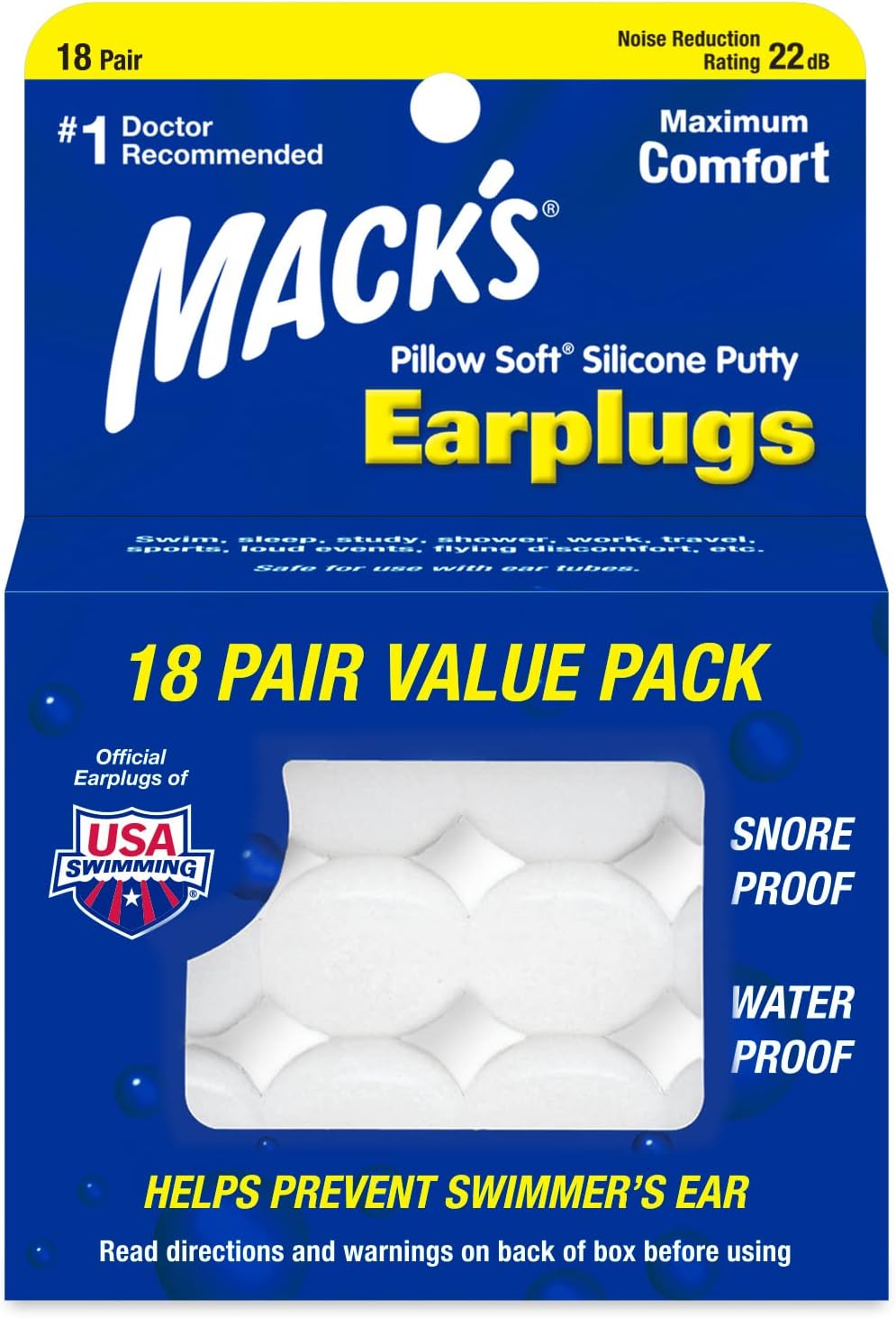 Mack's Pillow Soft Silicone Earplugs, 18 Pair - The Original Moldable Silicone Putty Ear Plugs for Sleeping, Snoring, Swimming, Travel, Concerts and Studying | Made in USA - Image 1