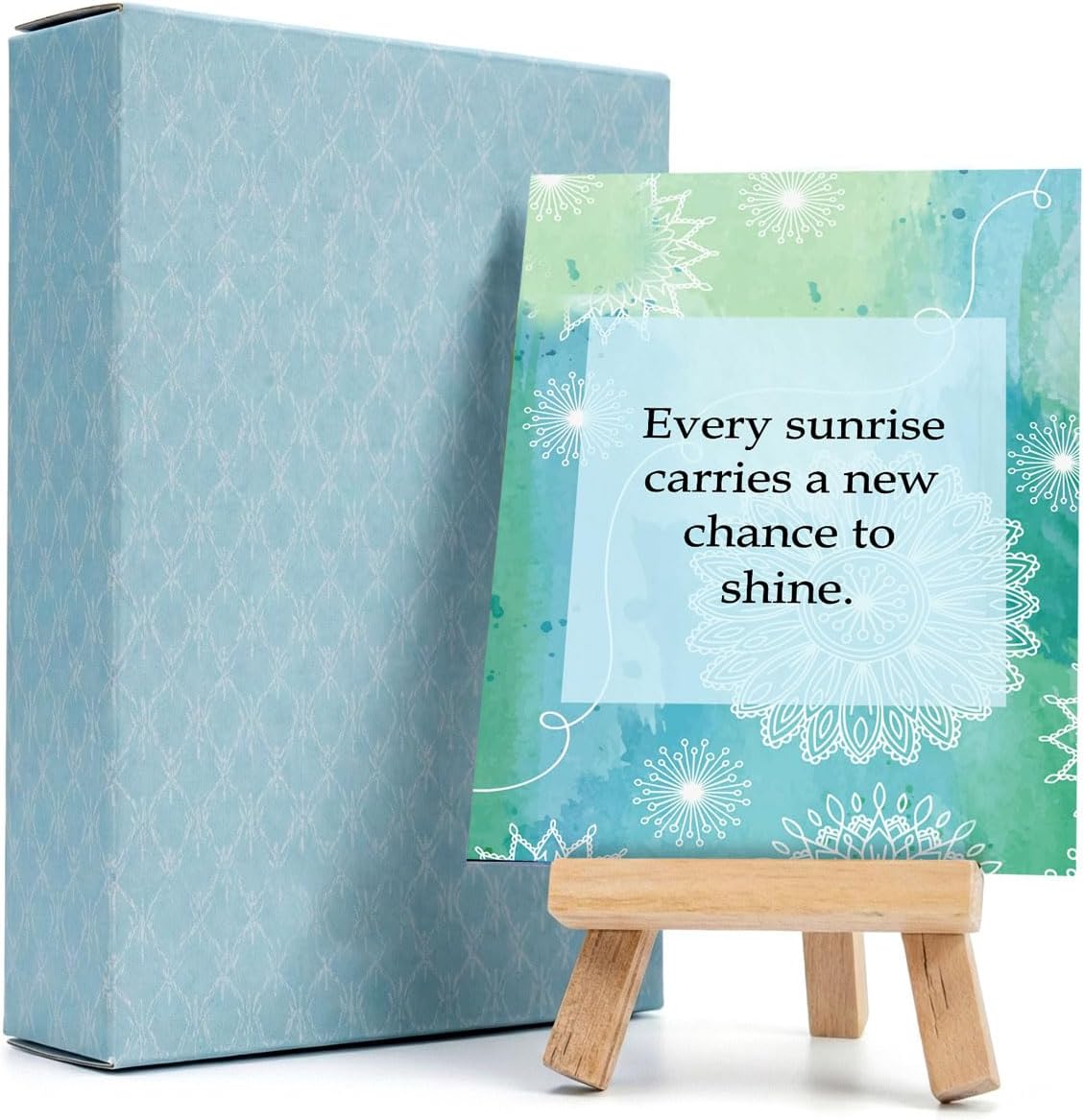 Exciting Lives motivational cards with wooden easel front view