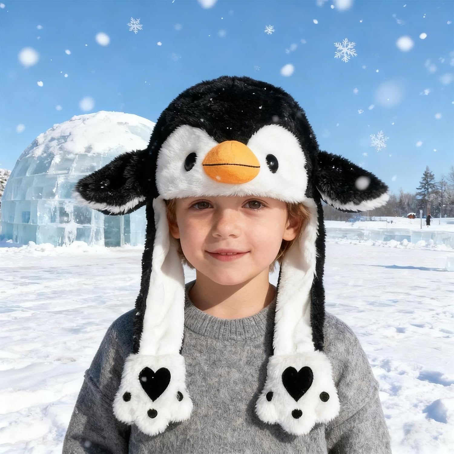 Zonesta plush ear moving jumping hat front view