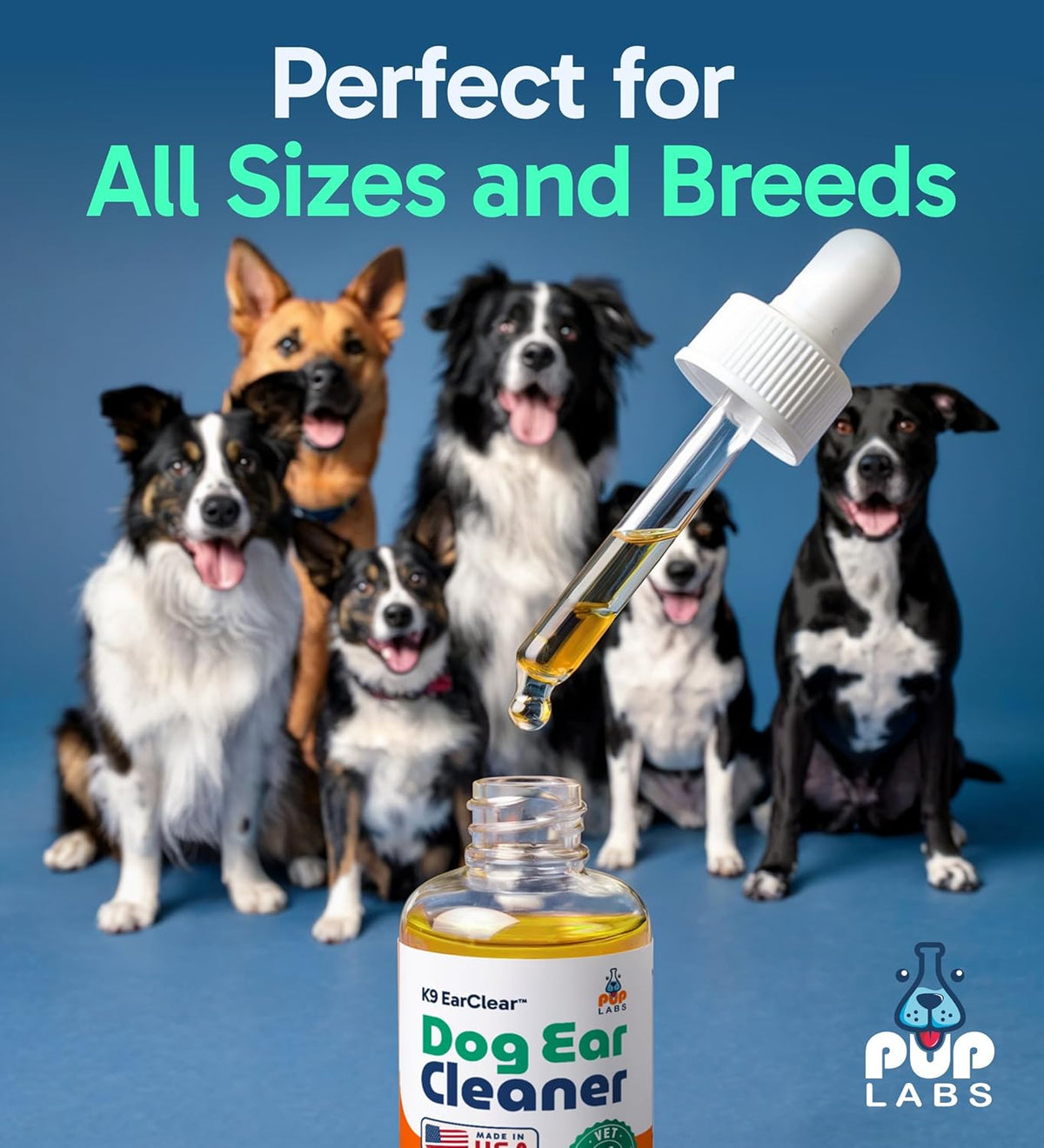 Pup Labs ear treatment dropper bottle isolated on white