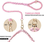 Pink tangle free dual dog leash close up of 360 degree swivel clasp