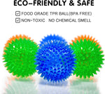 Brightly colored blue green and orange fetch balls for puppies