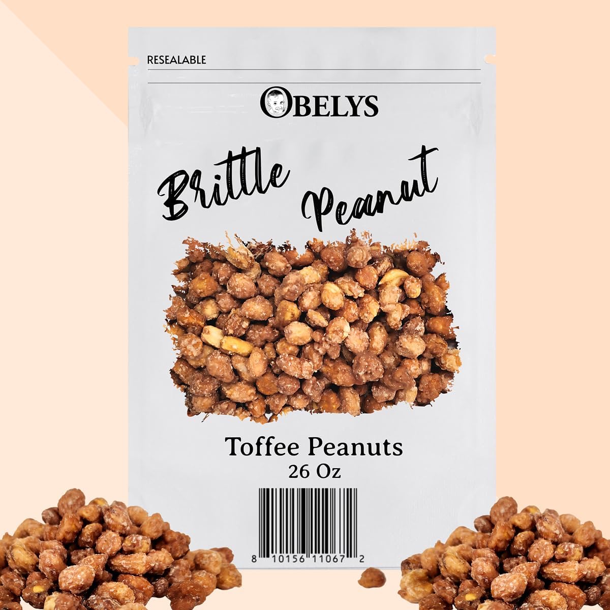 Close up view of roasted peanuts with a rich English toffee shell.