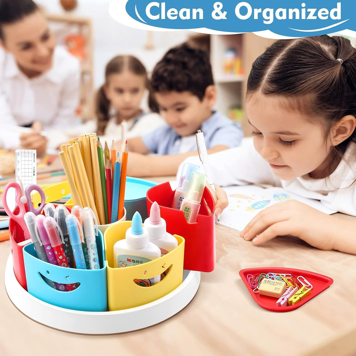 MeCids marker organizer caddy with built-in cell phone stand feature