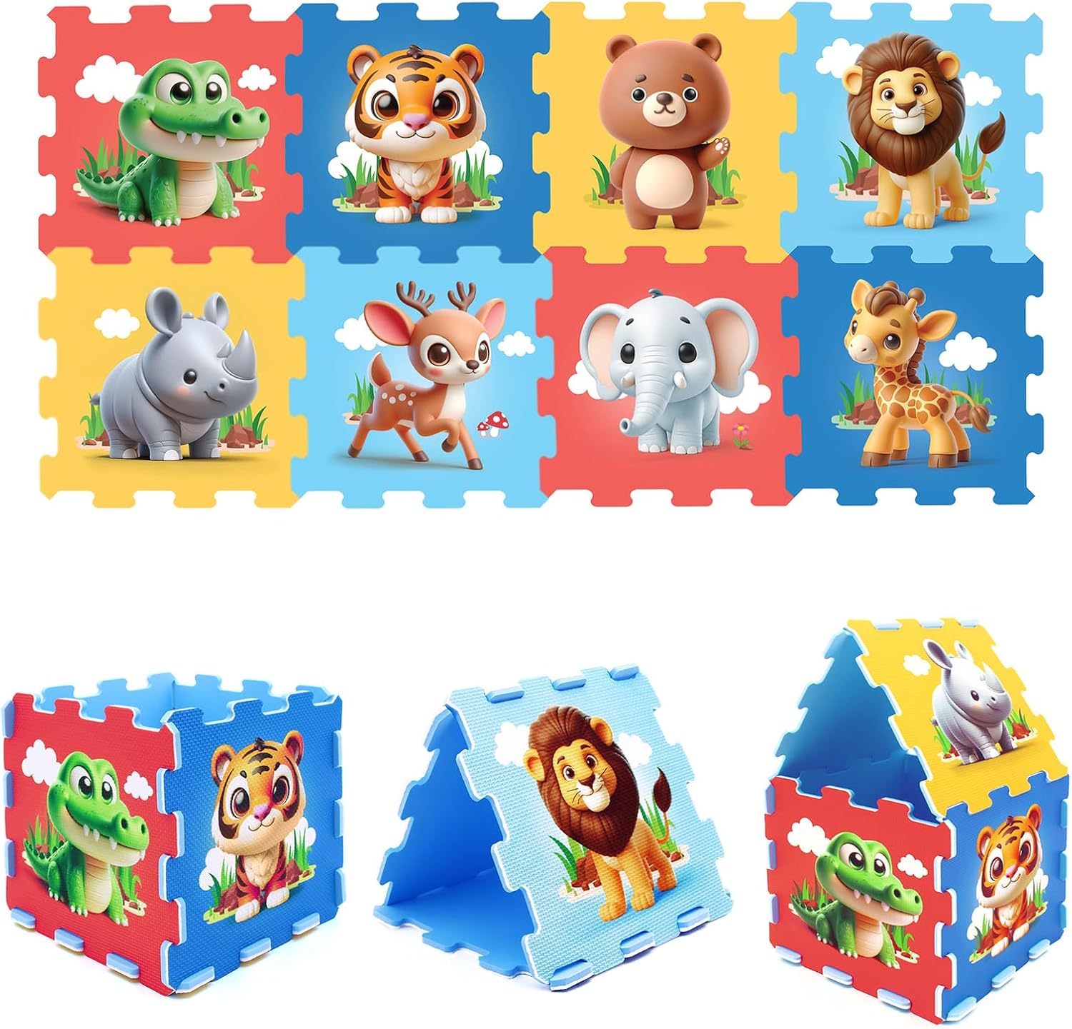 Costzon Kids Foam Puzzle Floor Mat with forest animals front view