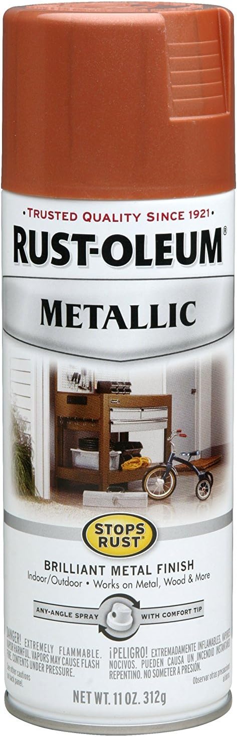 Rust-Oleum stops rust metallic spray paint copper front view container