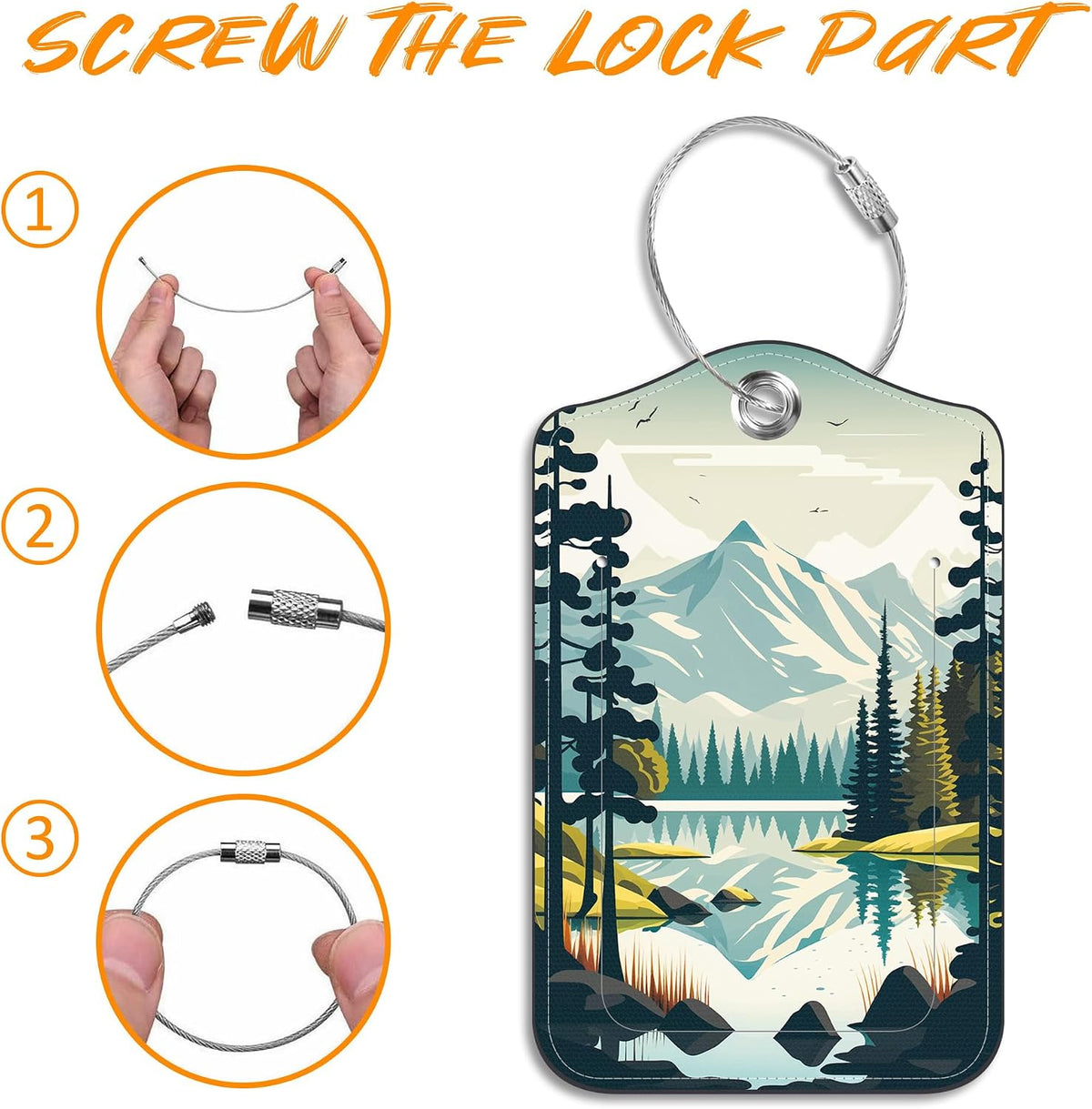 Luggage tag attached with stainless steel wire loop