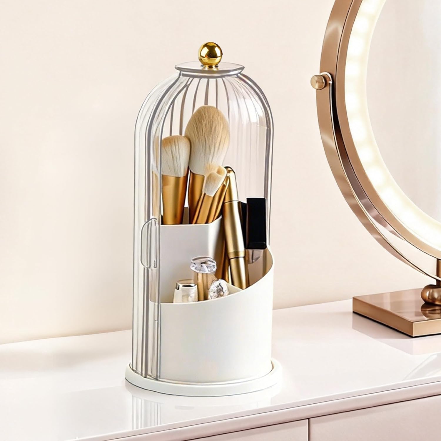 Hvygss 360 rotating makeup brush holder transparent vanity storage front view