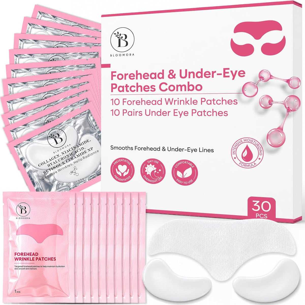 15pc Set Forehead Wrinkle Patches & Under Eye Patches for Puffy Eyes and Dark Circles, Moisturizing Anti Wrinkle Hydrogel with Hyaluronic Acid & Collagen, Individually Sealed 5-Use Travel Essential - Image 10