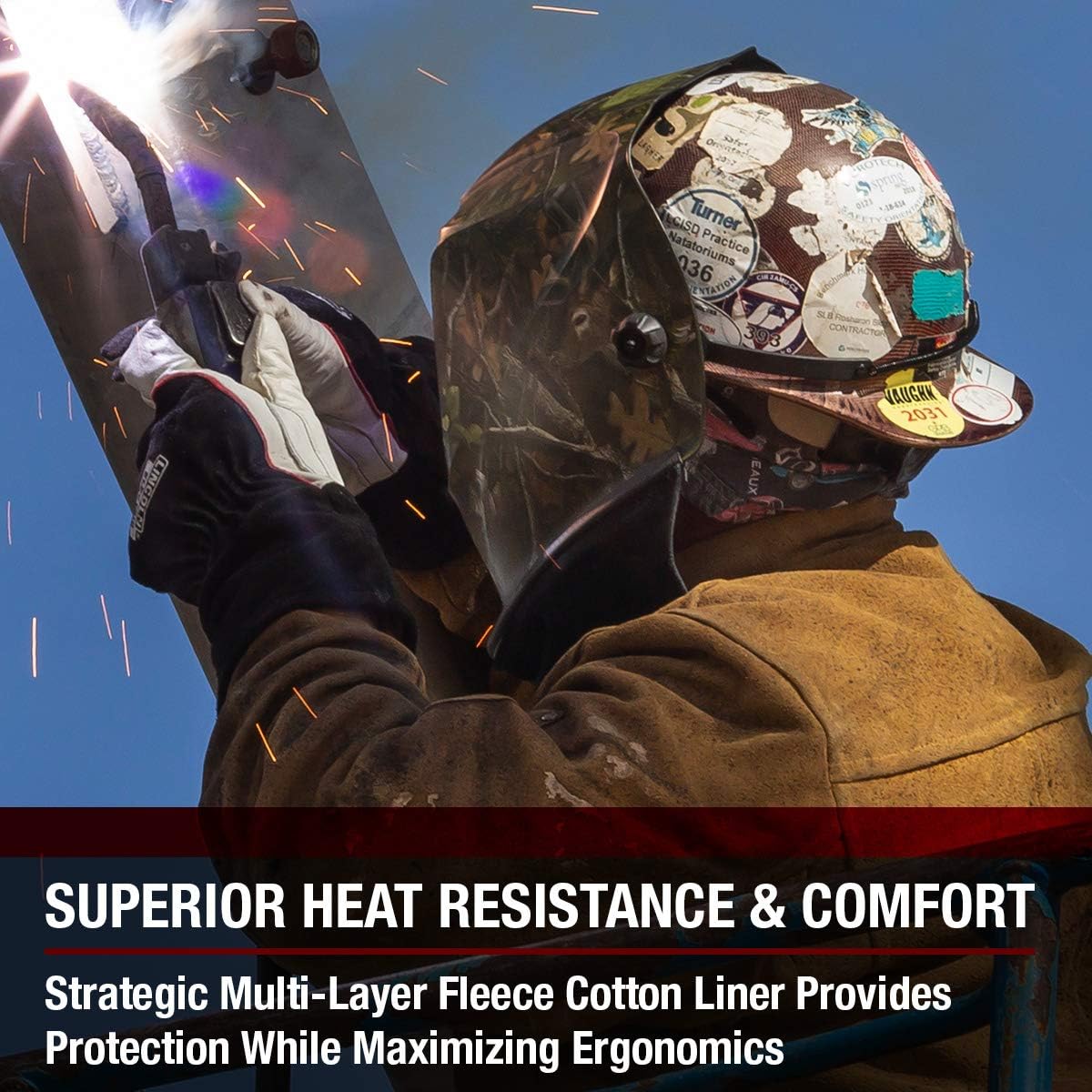 Lincoln Electric heavy duty MIG welding gloves side angle view