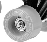 Roller Derby kids quad skates showing boot lacing and power strap