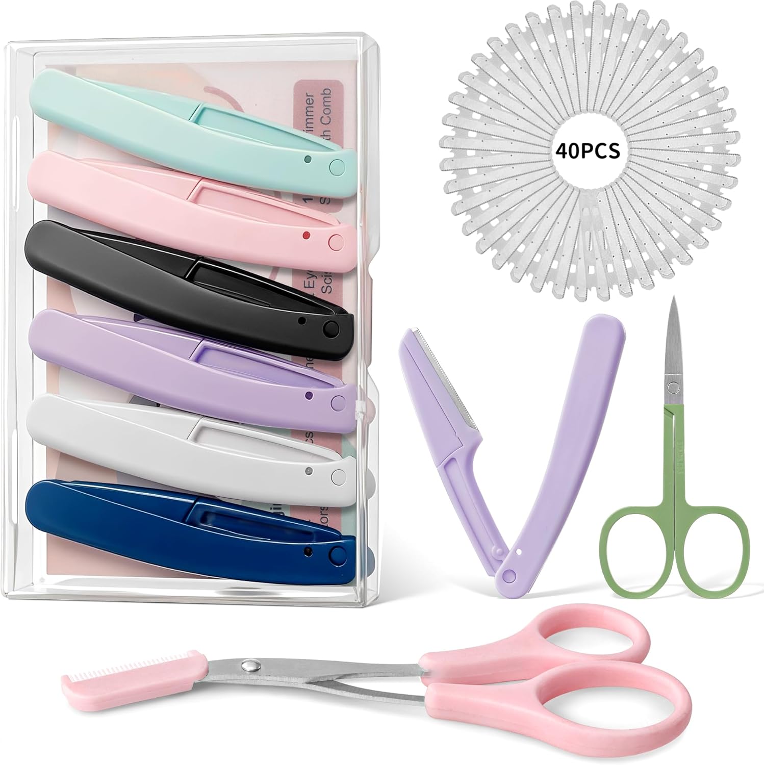 SWEET VIEW 48-Piece Dermaplan Razor Kit front view showing colorful foldable facial wands and precision brow accessories