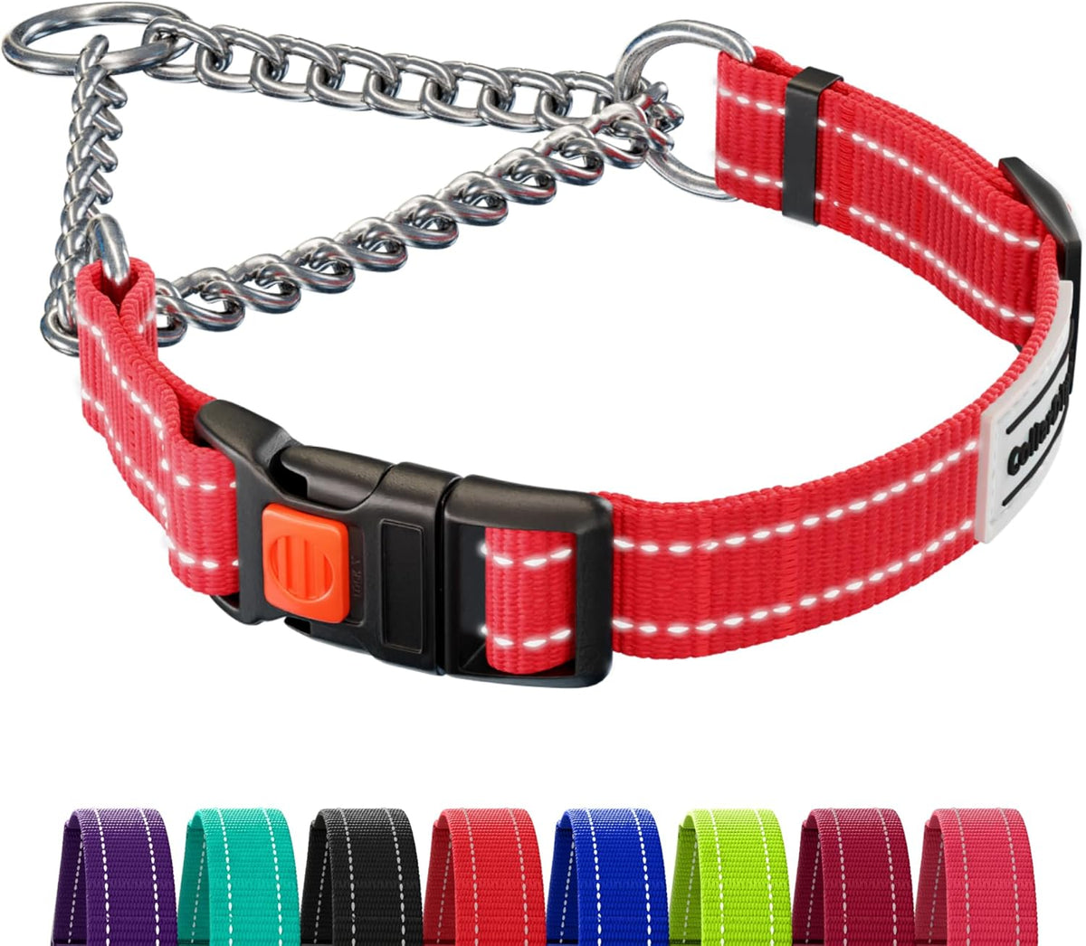 CollarDirect Martingale Dog Collar Heavy Duty Nylon Slip Collars for Small Medium Large Dogs [Stainless Steel Chain and Quick Release Buckle, Reflective, Black, S, 12"-15"] - Image 15