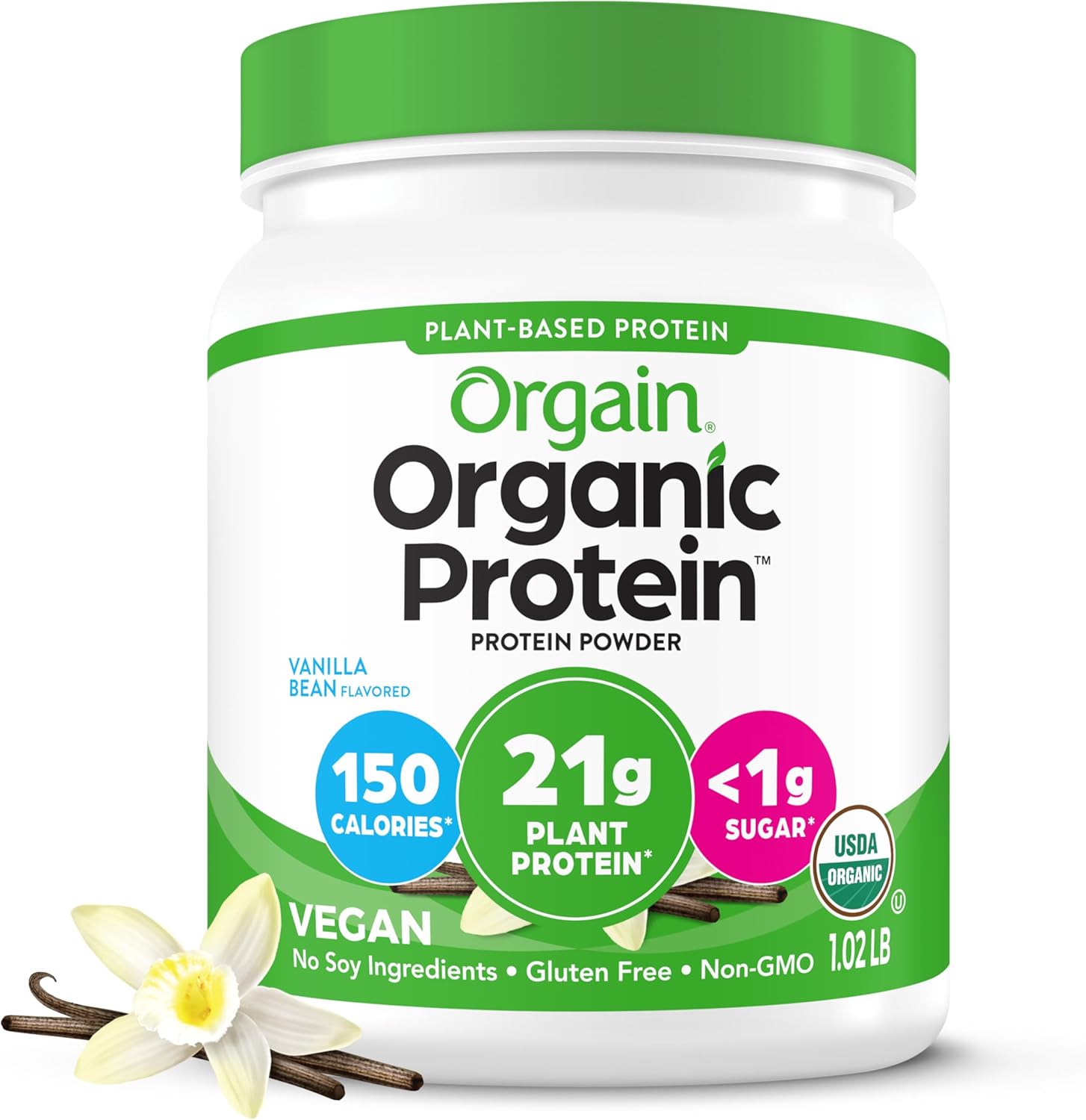 Orgain organic vegan protein powder vanilla bean plant based supplement