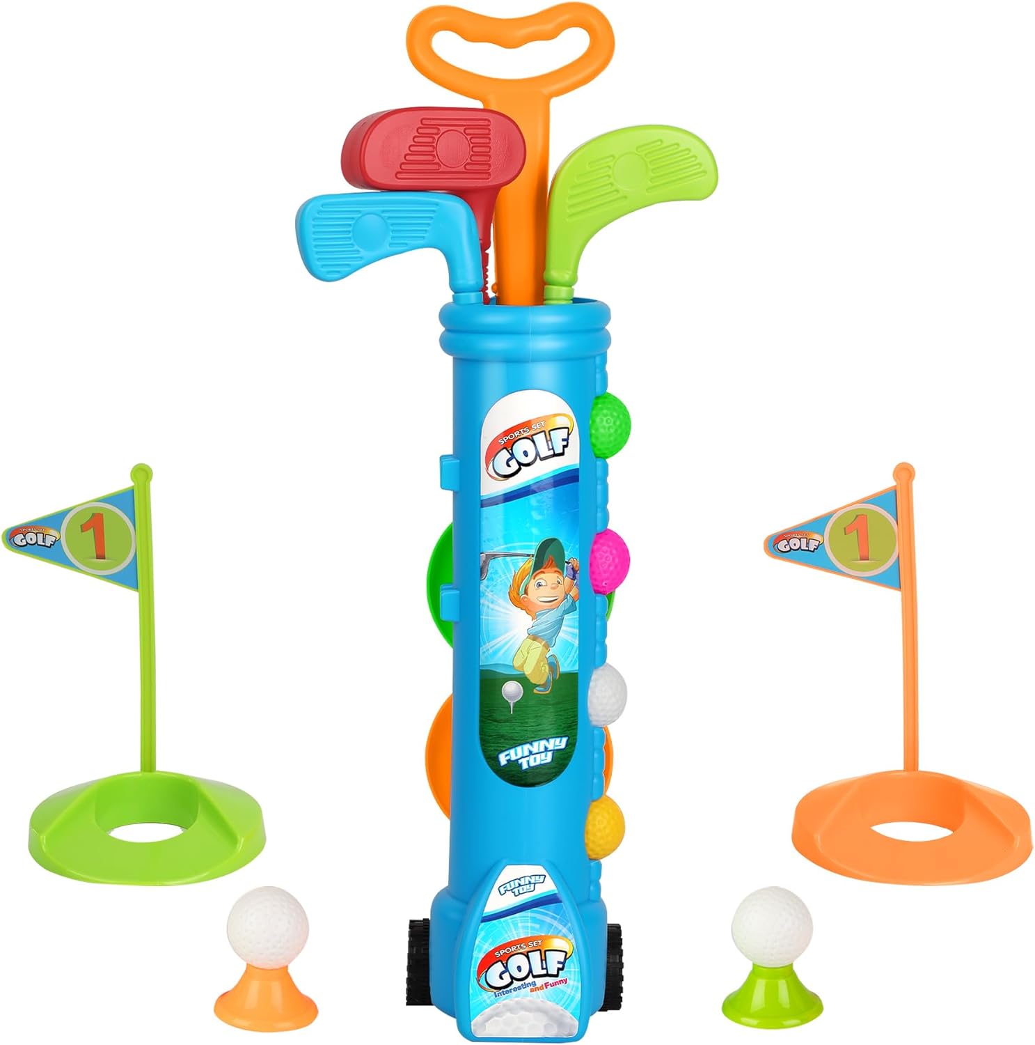 Liberry toddler golf set with cart and clubs front view