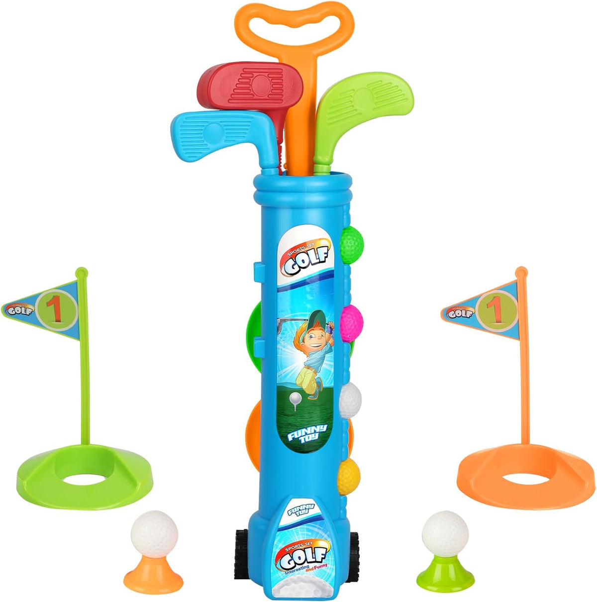 Liberry toddler golf set with cart and clubs front view