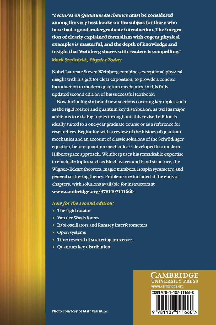 Steven Weinberg Lectures On Quantum Mechanics Textbook Back Cover