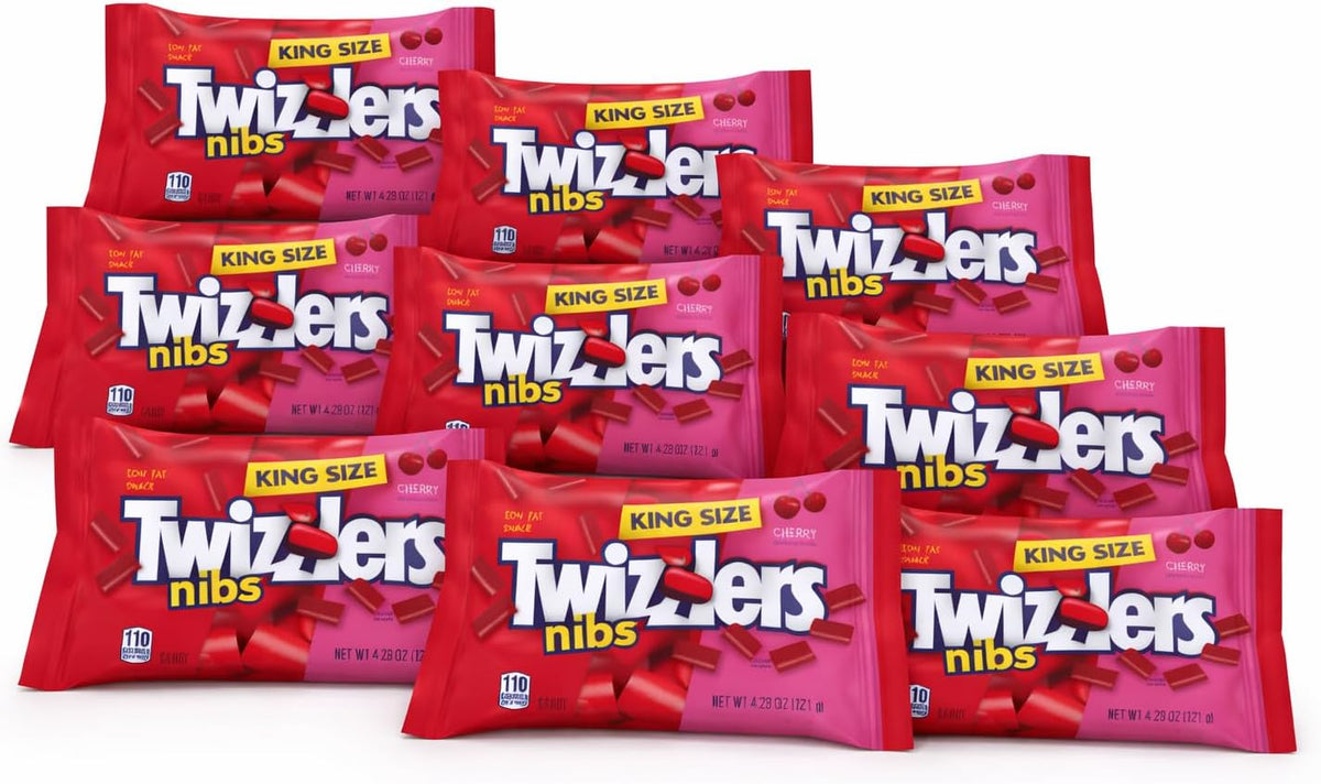 Twizlers Licorice Nibs Cherry KING SIZE - 10 Pack of 4.28 oz (42.8oz total) Individually Sealed Bags -Low Fat Snack, Red Chewy Sweet Candy - Image 9