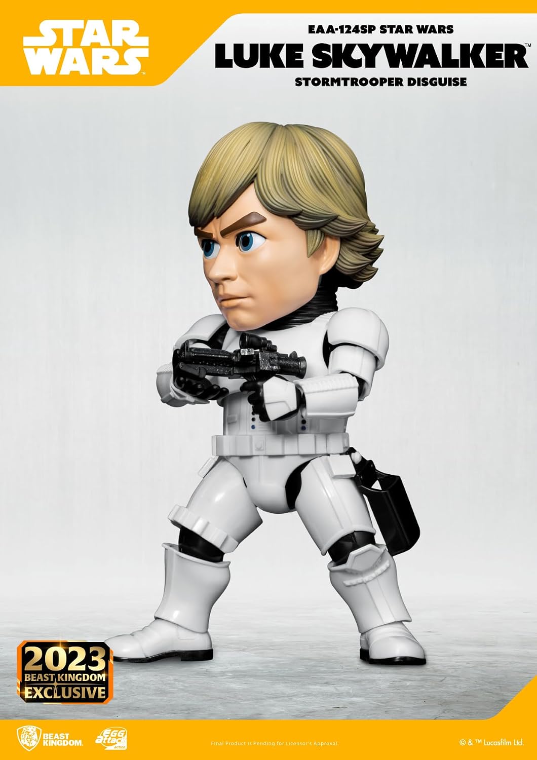 Beast Kingdom Luke Skywalker figure displayed on branded stand