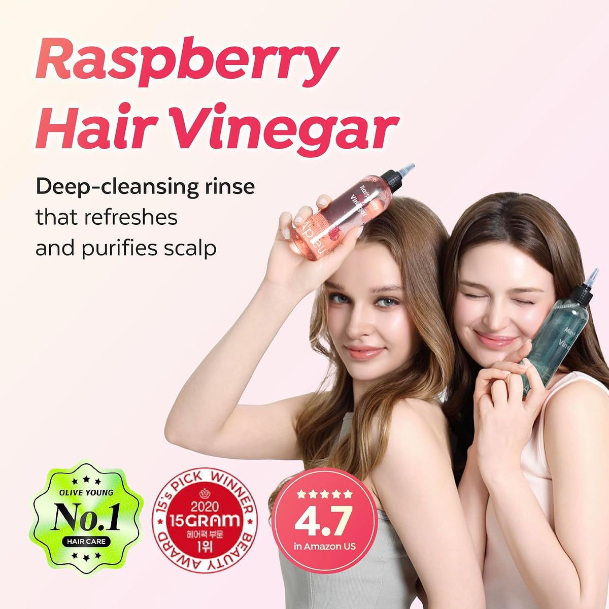 A'Pieu Raspberry Hair Vinegar bottles showing applicator tip