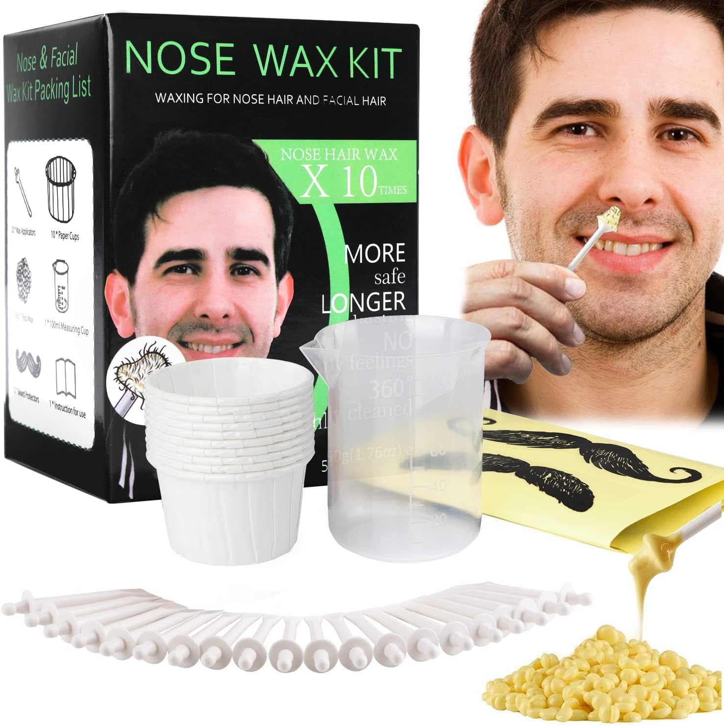 BLUETOP Nose and Ear Hair Waxing Kit front view showcasing the packaging box and authentic wax beads