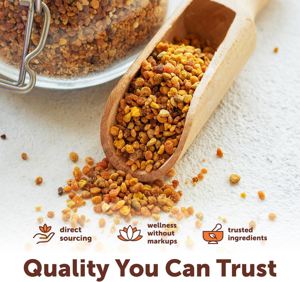 Micro Ingredients bee pollen granules product pouch back label view