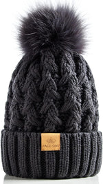 Womens Winter Ribbed Beanie Crossed Cap Chunky Cable Knit Pompom Soft Warm Hat - Image 11