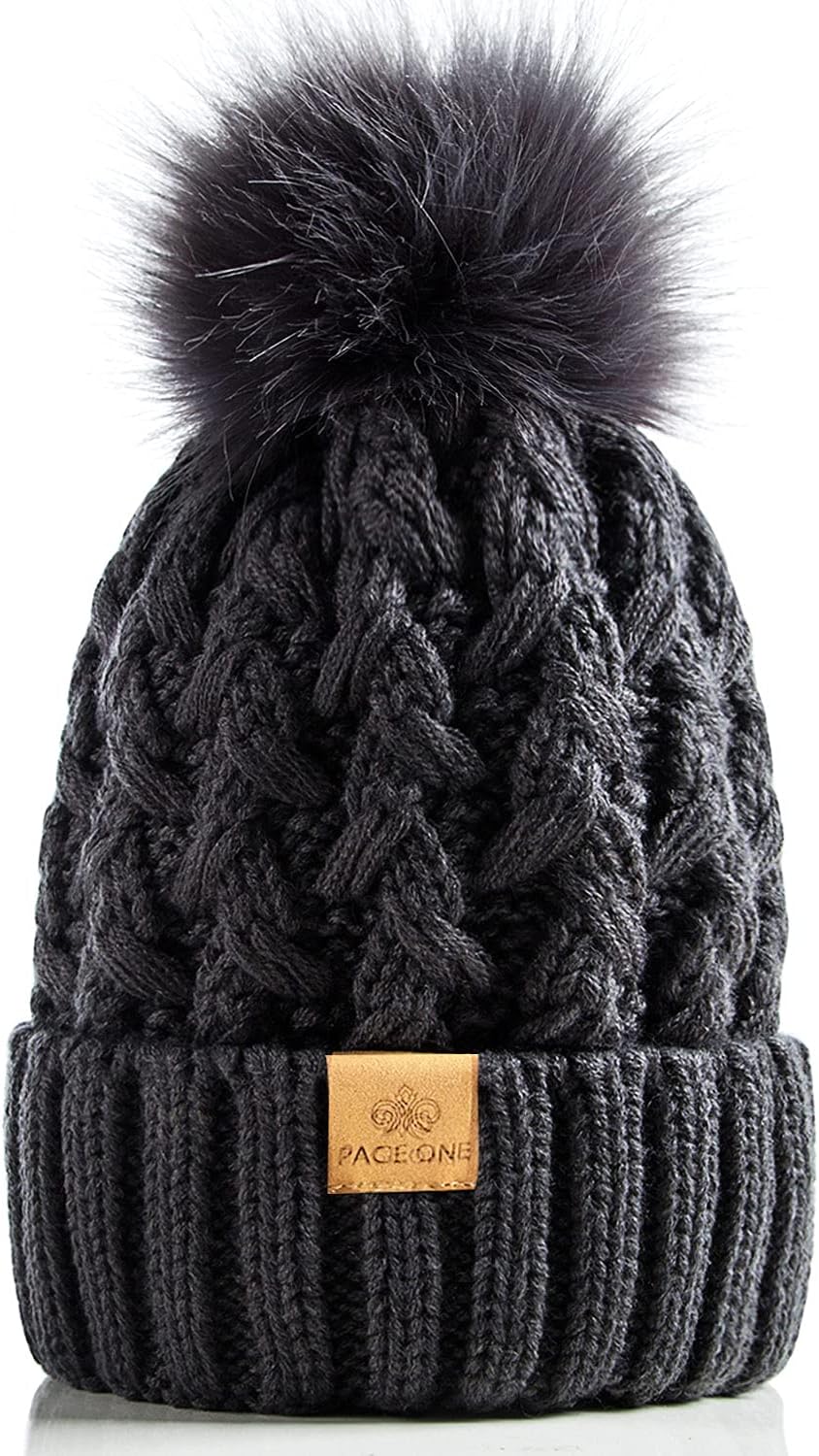 Womens Winter Ribbed Beanie Crossed Cap Chunky Cable Knit Pompom Soft Warm Hat - Image 11