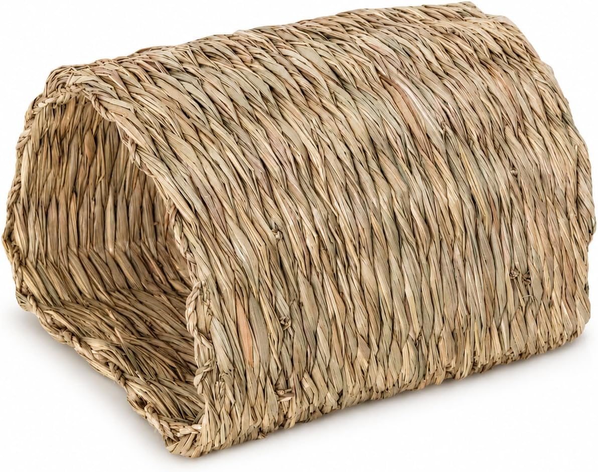 PEMAR Natural Seagrass Bunny Tunnel - Handwoven Rabbit Hideaway & Edible Grass House - Safe Chew Toy, Bed for Guinea Pigs, Chinchillas, Rats & Indoor Bunnies - Small Animal Enrichment (9x8.3x6.3") - Image 1