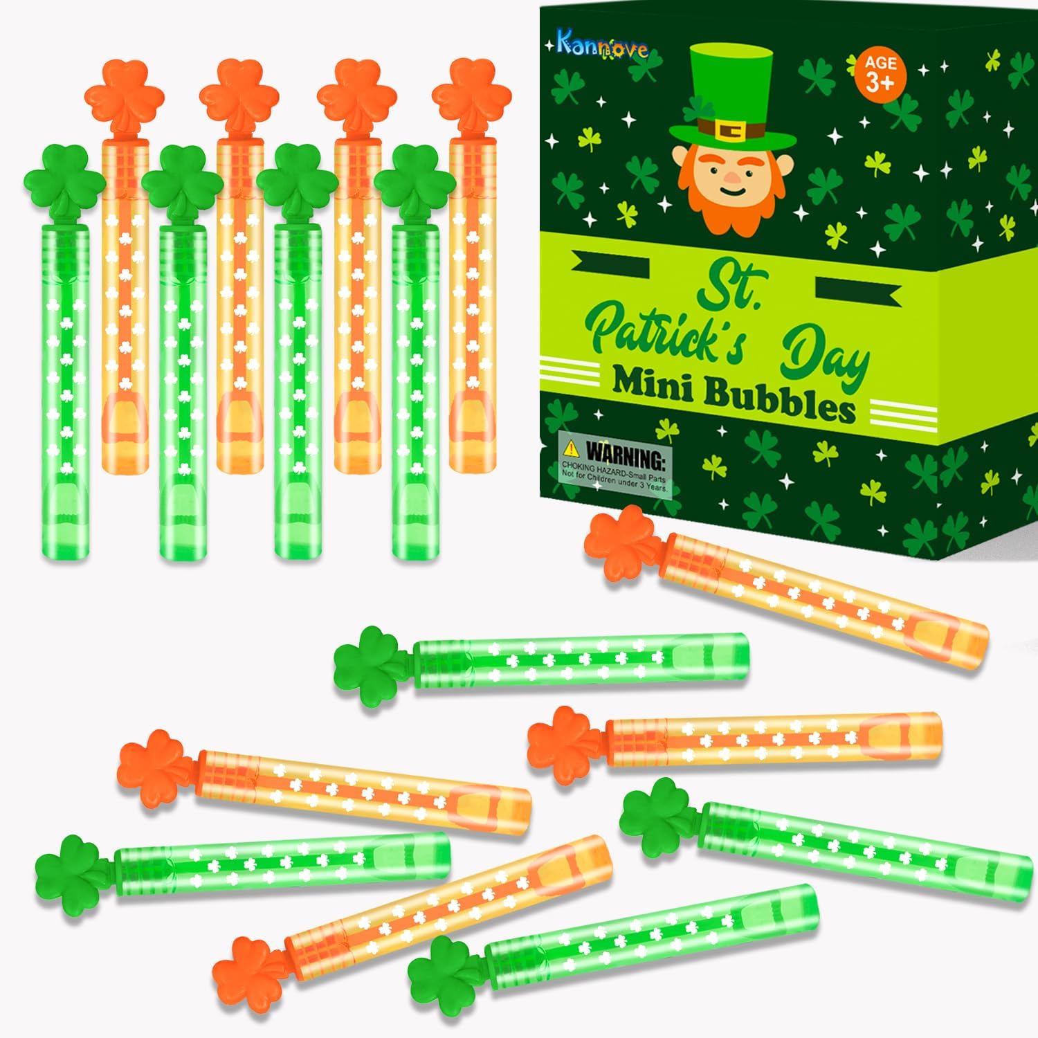 Kannove St. Patrick's Day 32-pack mini bubble wands front product view