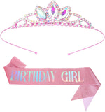 Gjinxi pink birthday crown front view showing rhinestone tiara details