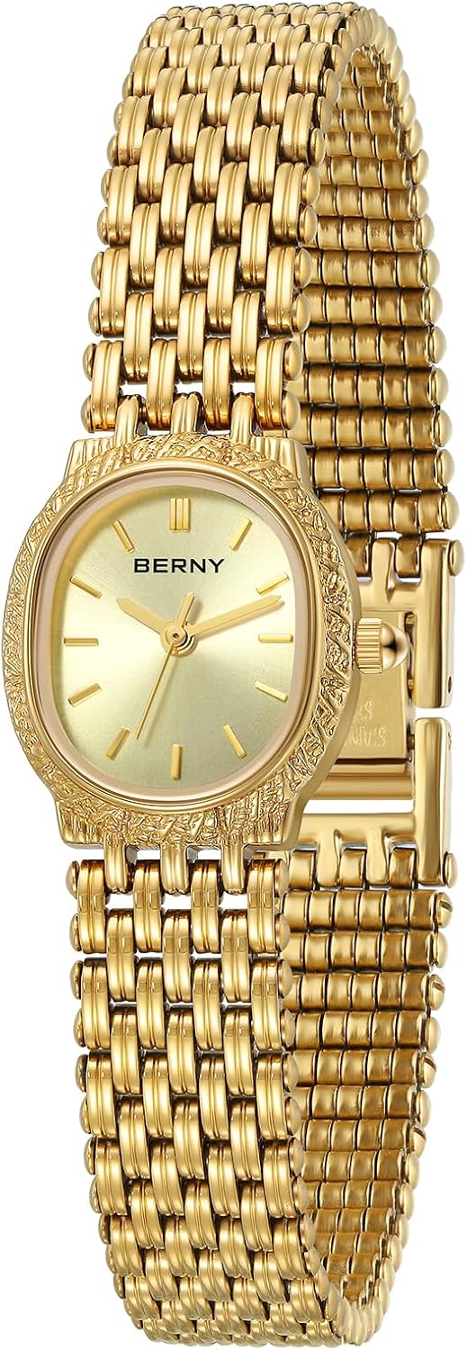 BERNY Vintage Gold Watch for Women, Small Oval Quartz Wrist Watch with Tool | 3ATM Waterproof, Dainty Ladies' Bracelet Style, Japanese Quartz Movement, Great Gift for Her, Resizing Tool Included - Image 10