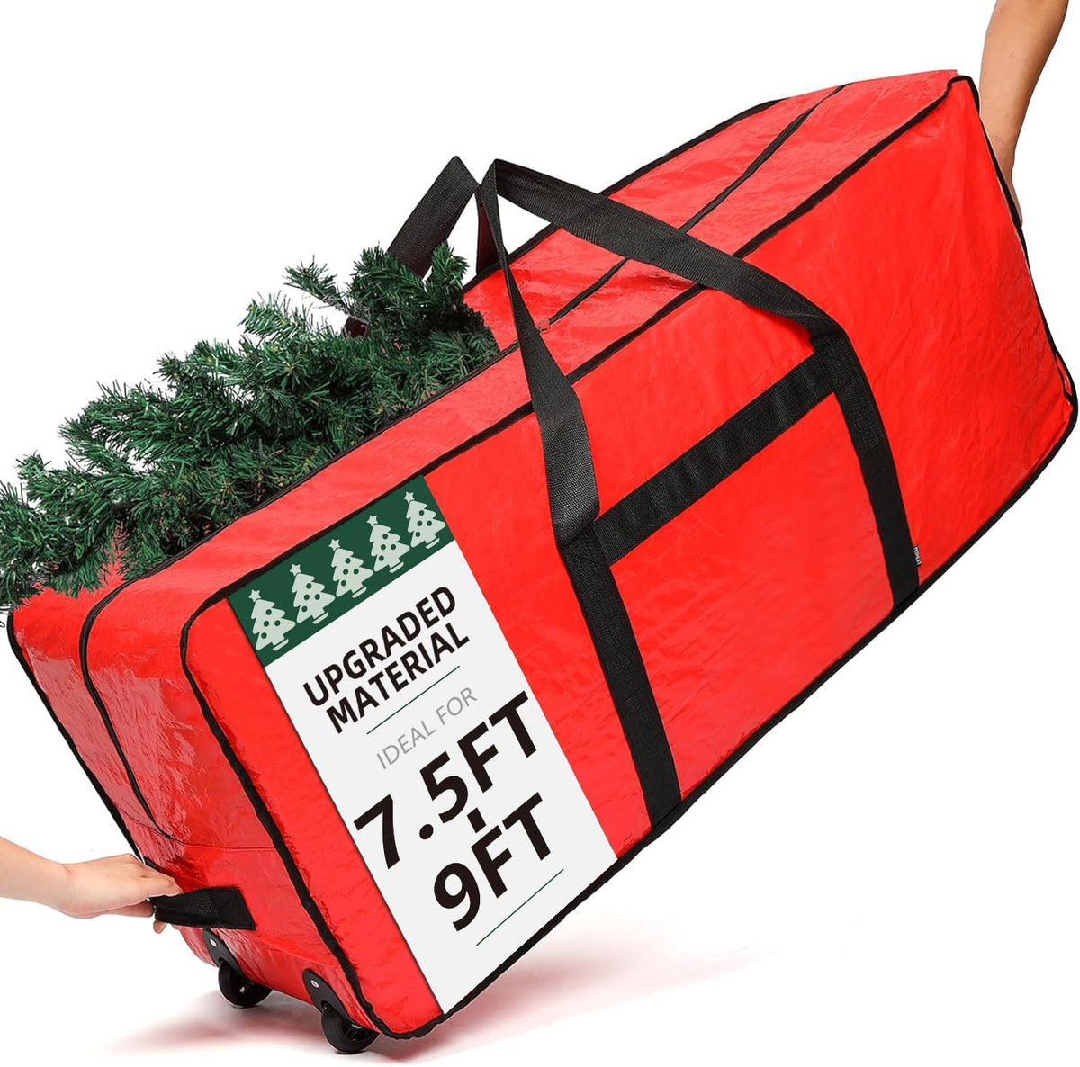 HOMEST Christmas Tree Storage Bag, Fits for 4.5-7 ft Xmas Artificials | Zippered Bag with Reinforced Carrying Handles and Wheels, Red (Bag Only) - Image 10