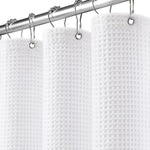 VANZAVANZU waffle weave shower curtain front view hanging in bathroom