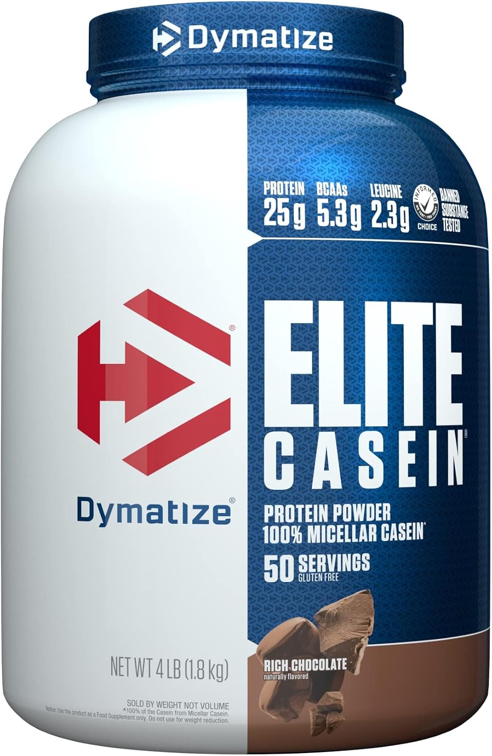 Dymatize Elite Casein protein powder front view