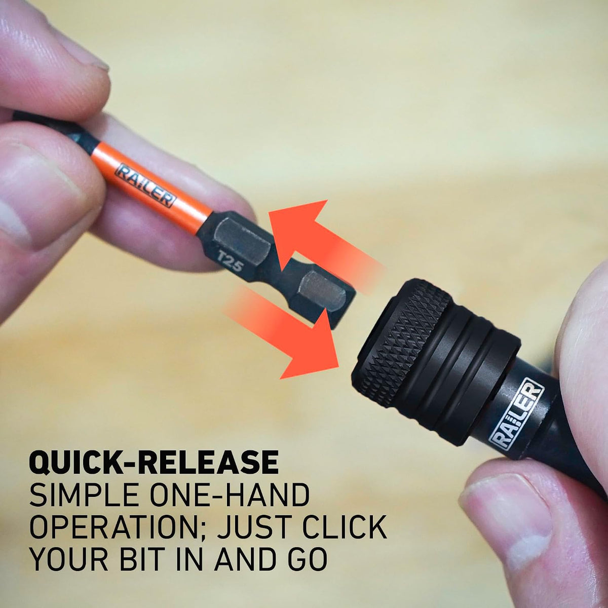 Railer 1/4 inch hex shank bit adapter closeup