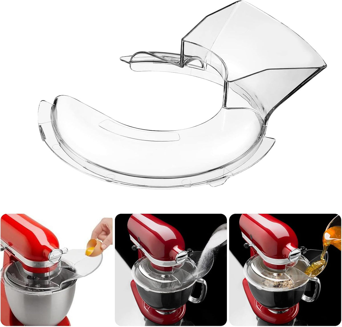 Transparent stand mixer accessory mounted on mixing bowl