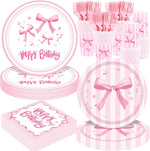 Redword Pink Bow birthday party supplies set front view