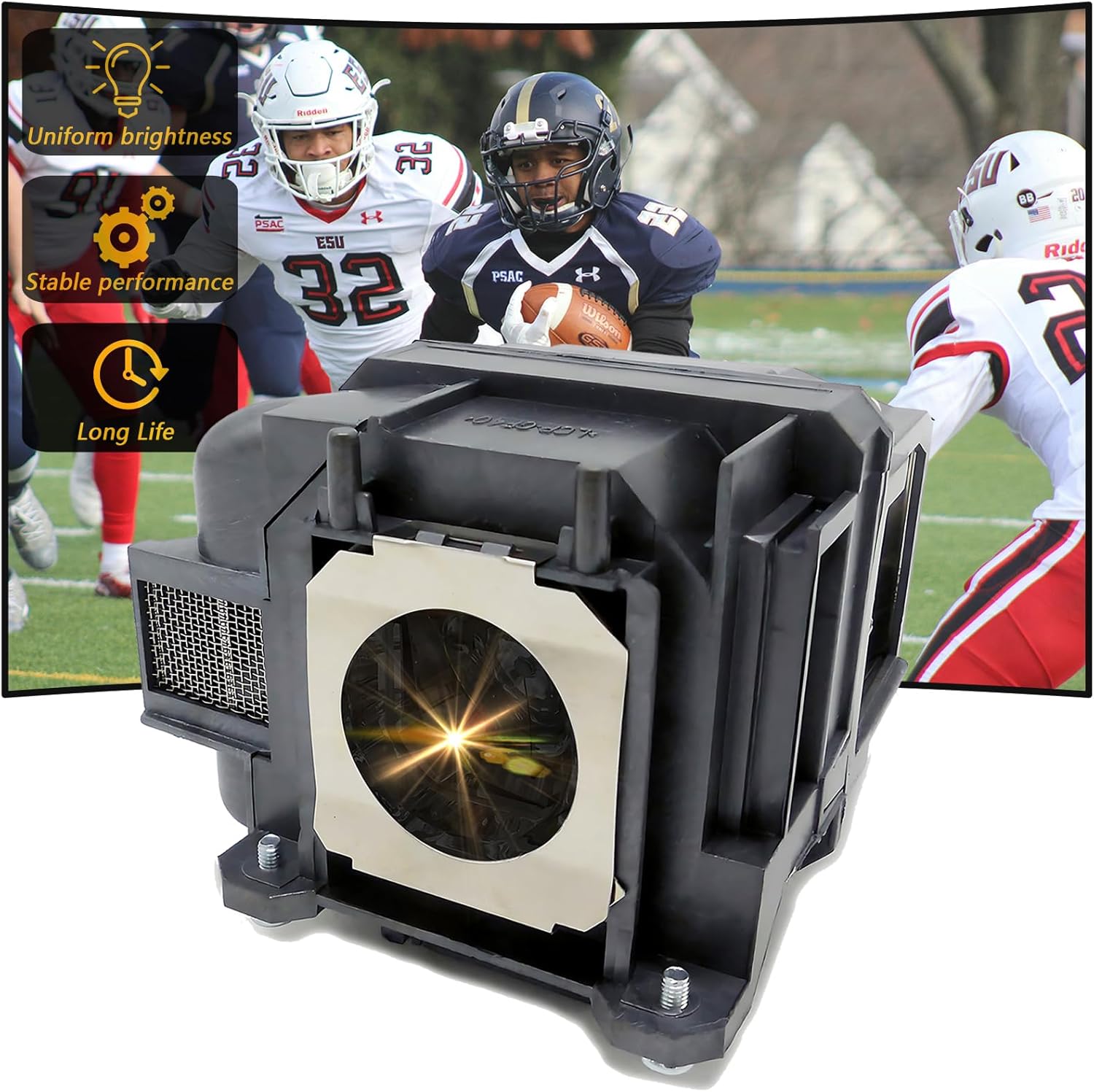 Supermait Epson ELPLP88 replacement projector lamp front view highlighting black housing casing
