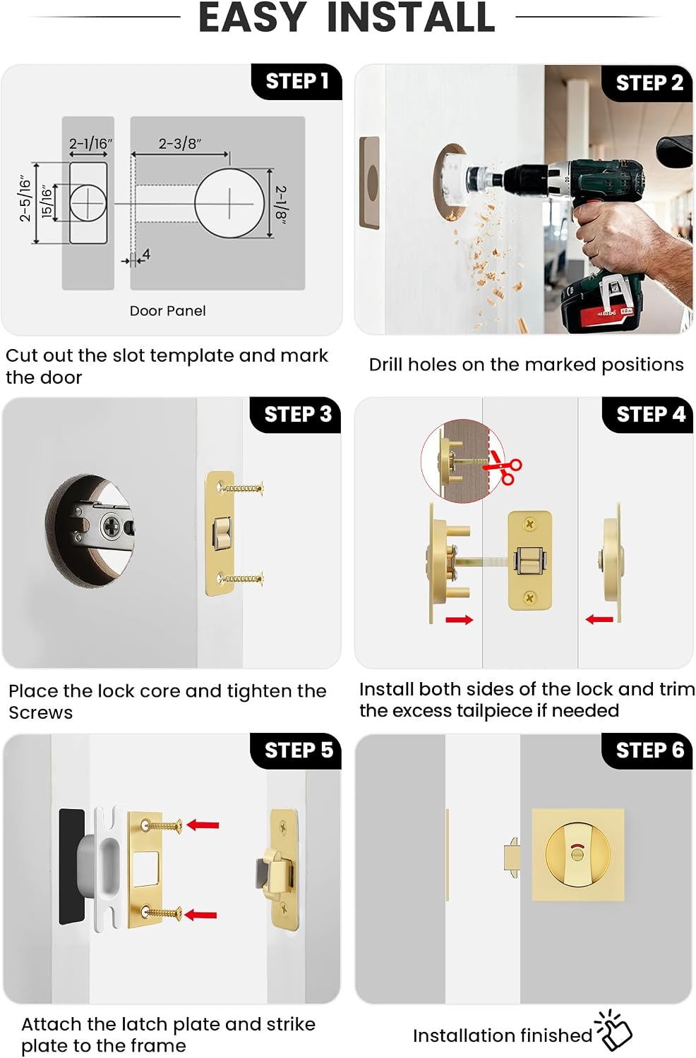 Goldenwarm sliding door lock components and installation kit layout