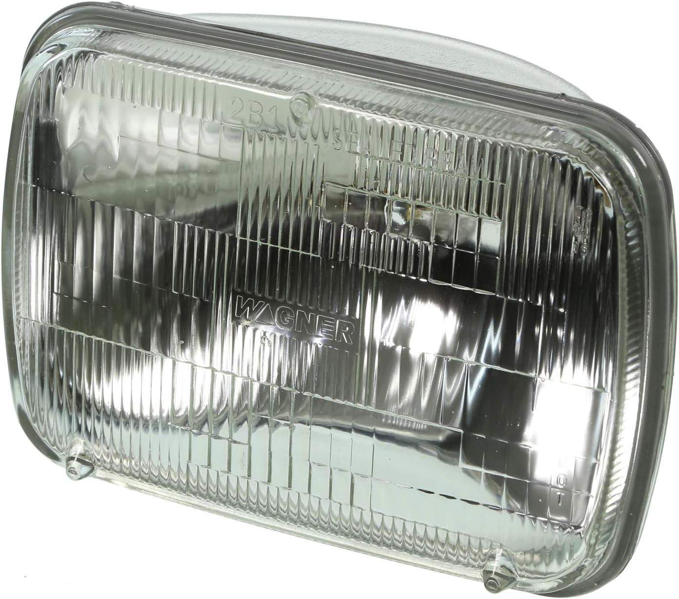 Wagner Lighting H6054 Sealed Beam bulb front view showcasing the clear rectangular polycarbonate lens for automotive replacement packaging.
