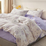 HighBuy purple floral full duvet cover set front view on a styled cottagecore bedroom bed setup.