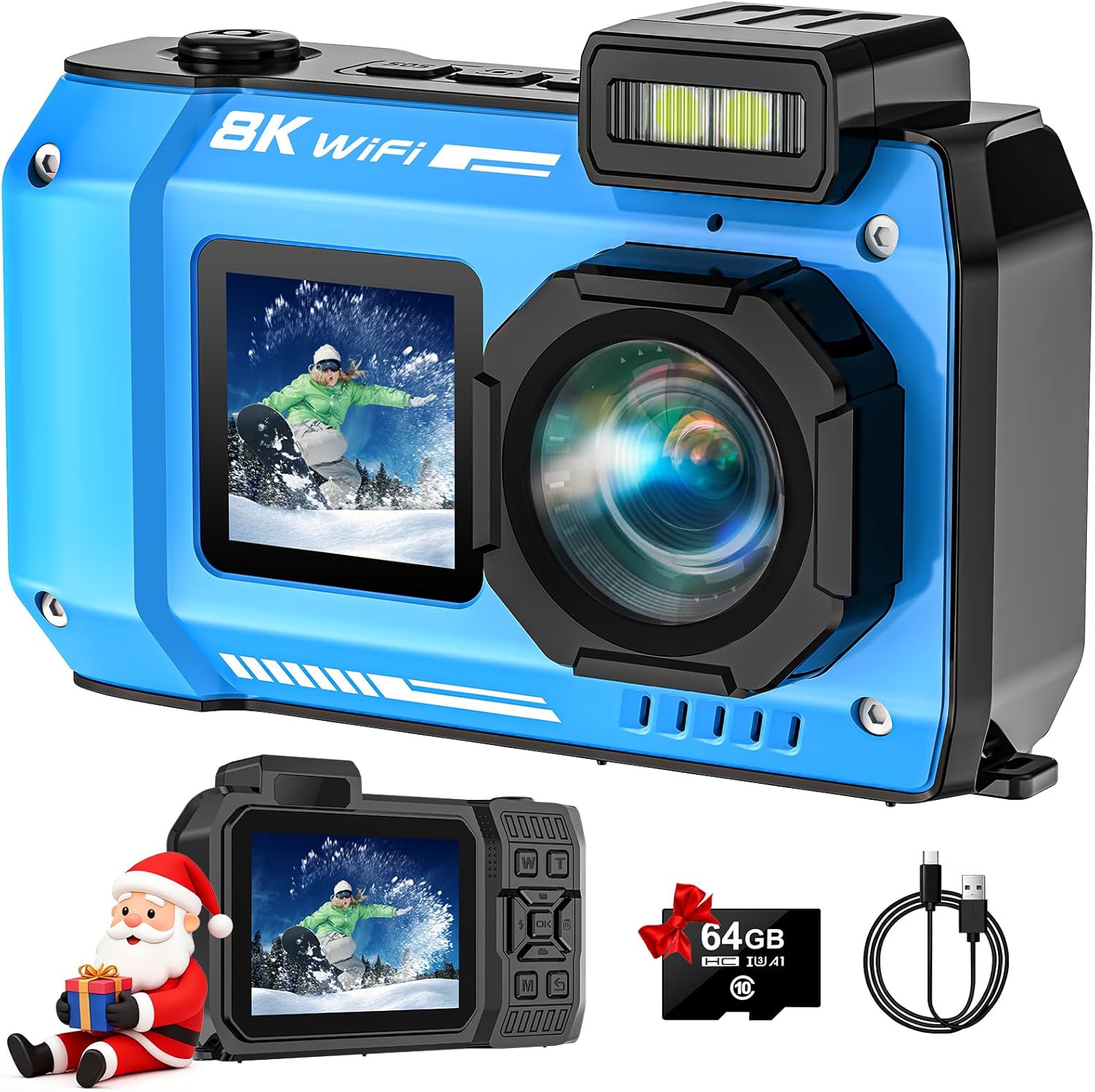 Spunalp UHD 8K Underwater Camera blue front view action photography