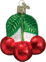 Old World Christmas Red Cherries Glass Blown Ornament front view festive holiday decoration