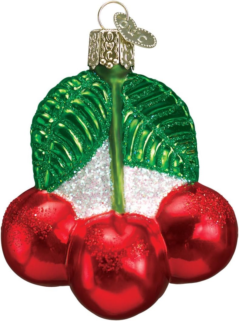 Old World Christmas Red Cherries Glass Blown Ornament front view festive holiday decoration