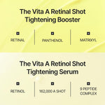 Back label of Celimax Retinal Shot box detailing the zero point one percent retinal and three percent matrixyl concentrations.
