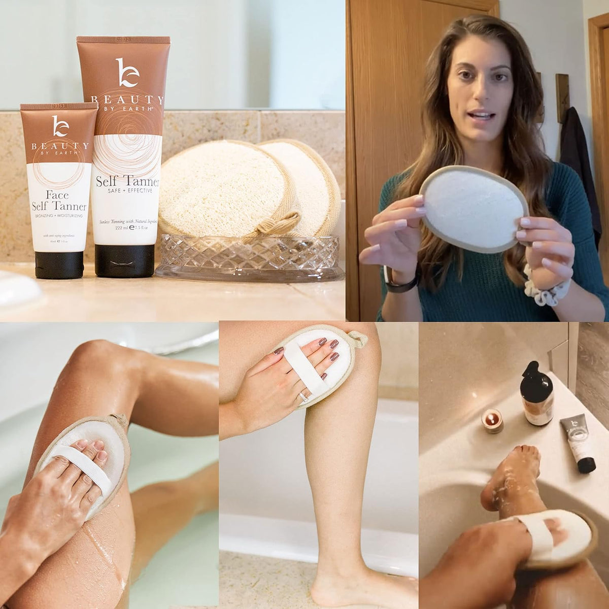 Beauty by Earth shower body scrubber showing cotton terry cloth backing