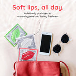 Model demonstrating the application of Bloomora anti-wrinkle lip mask for daily spa care.