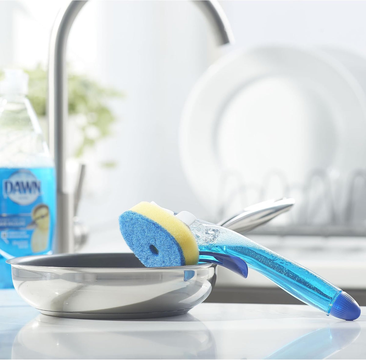 Dawn non scratch scrubber brush head with built in scraper